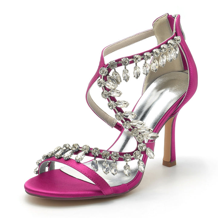 Women's Wedding Shoes Stiletto Heel Asymmetrical Straps Chic Bridal Shoes with Rhinestone