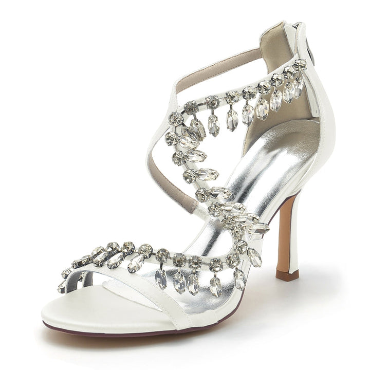 Women's Wedding Shoes Stiletto Heel Asymmetrical Straps Chic Bridal Shoes with Rhinestone