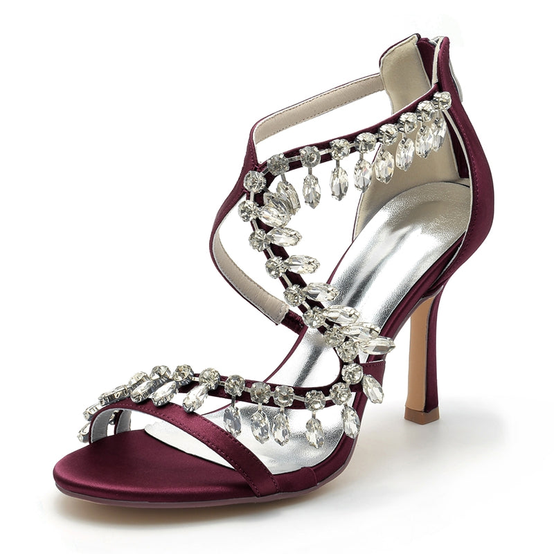 Women's Wedding Shoes Stiletto Heel Asymmetrical Straps Chic Bridal Shoes with Rhinestone