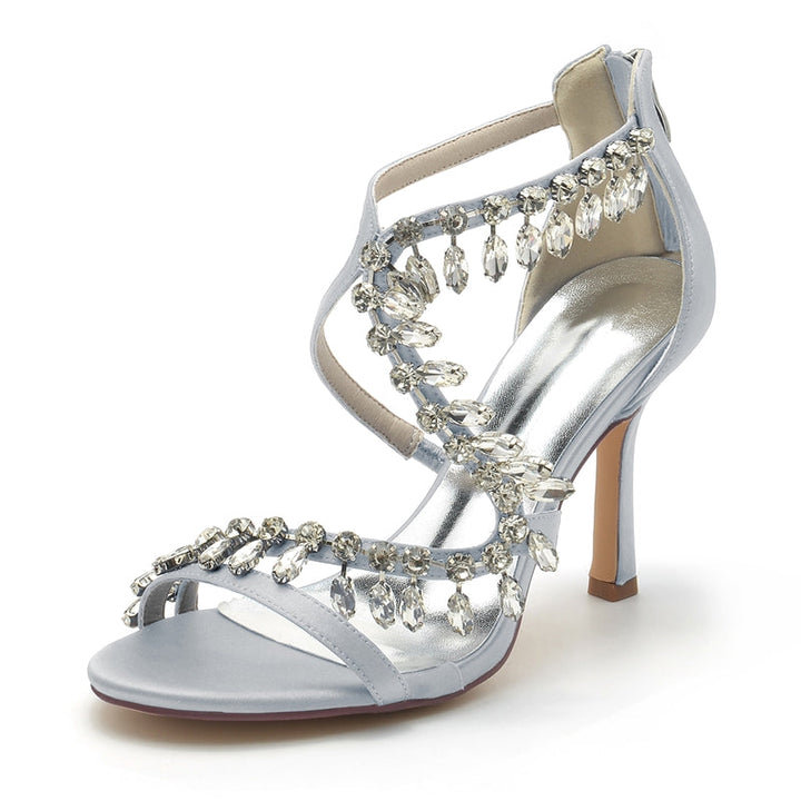 Women's Wedding Shoes Stiletto Heel Asymmetrical Straps Chic Bridal Shoes with Rhinestone