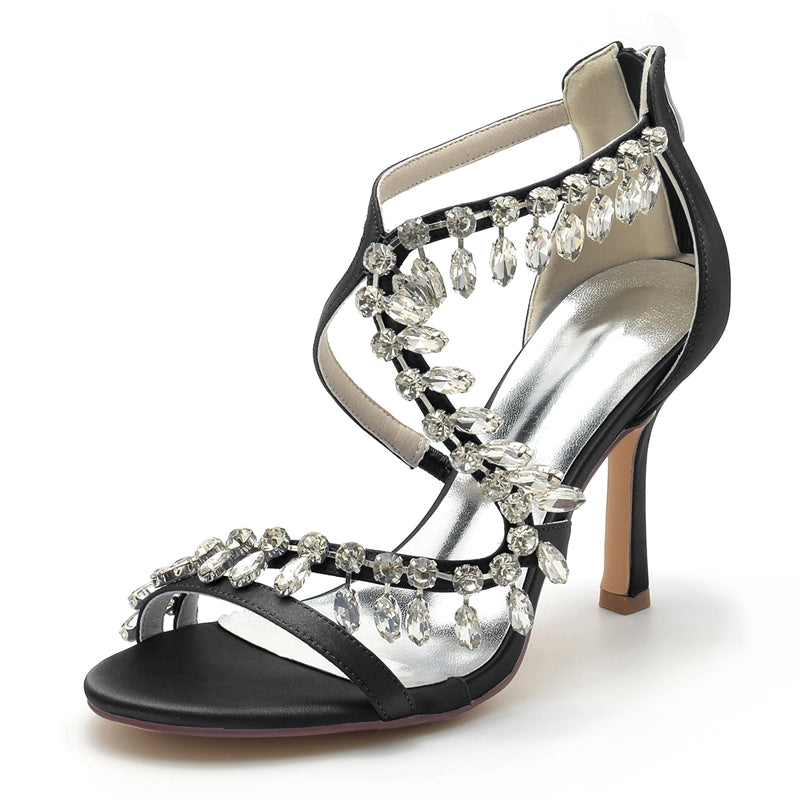 Women's Wedding Shoes Stiletto Heel Asymmetrical Straps Chic Bridal Shoes with Rhinestone