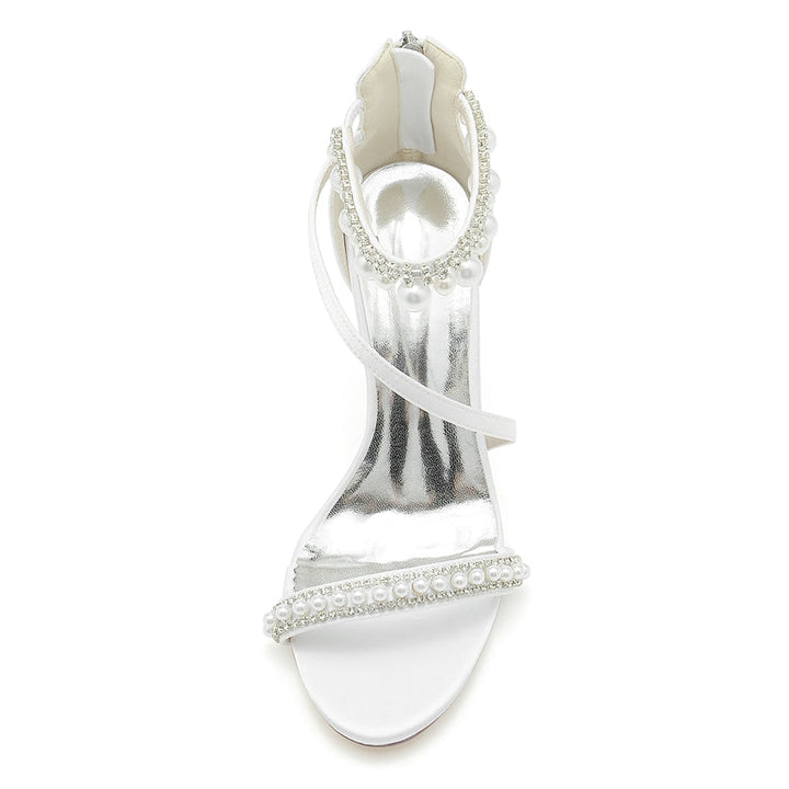 Women's Wedding Shoes White Opened Toe Crossed Strap Exquisite Buckle Bridal Shoes with Pearl