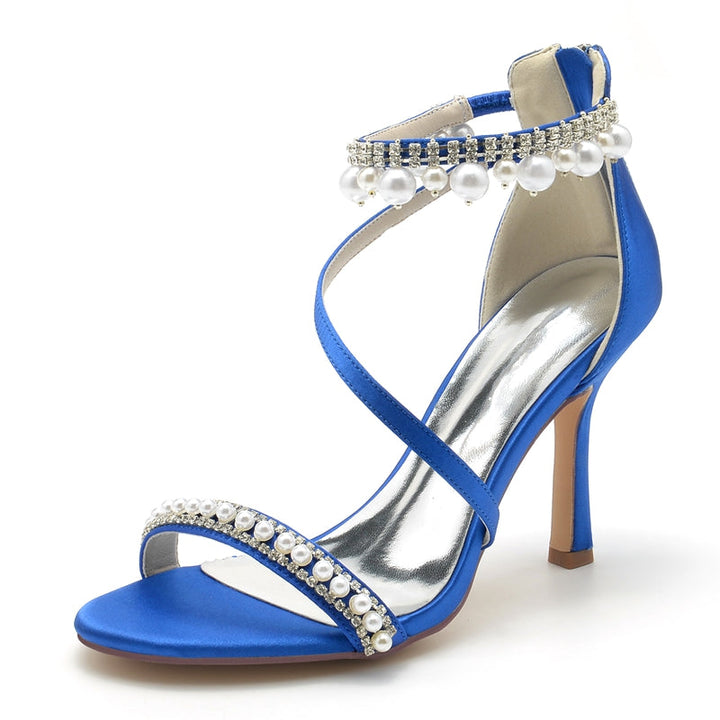 Women's Wedding Shoes White Opened Toe Crossed Strap Exquisite Buckle Bridal Shoes with Pearl