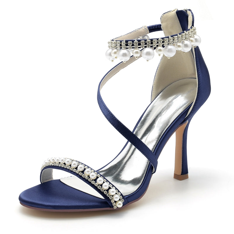 Women's Wedding Shoes White Opened Toe Crossed Strap Exquisite Buckle Bridal Shoes with Pearl