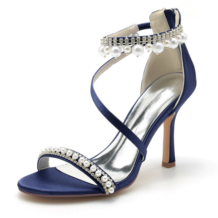 Women's Wedding Shoes White Opened Toe Crossed Strap Exquisite Buckle Bridal Shoes with Pearl