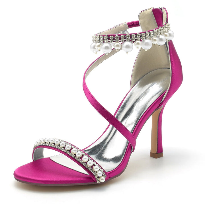 Women's Wedding Shoes White Opened Toe Crossed Strap Exquisite Buckle Bridal Shoes with Pearl