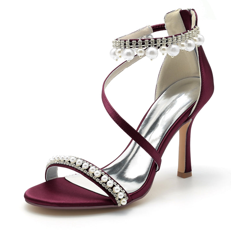Women's Wedding Shoes White Opened Toe Crossed Strap Exquisite Buckle Bridal Shoes with Pearl