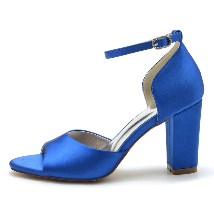 Women's Wedding Shoes Royal Blue Open Toe Block Heel Minimalism Buckle Bridal Shoes