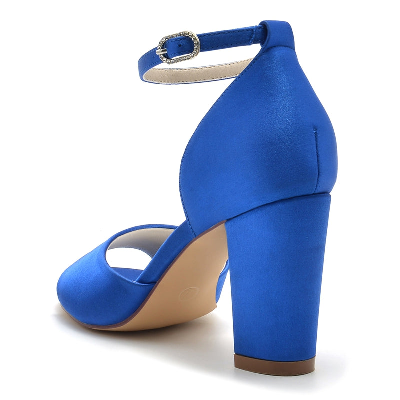 Women's Wedding Shoes Royal Blue Open Toe Block Heel Minimalism Buckle Bridal Shoes