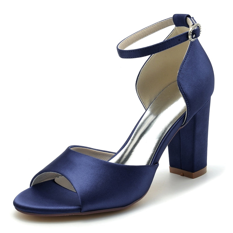 Women's Wedding Shoes Royal Blue Open Toe Block Heel Minimalism Buckle Bridal Shoes