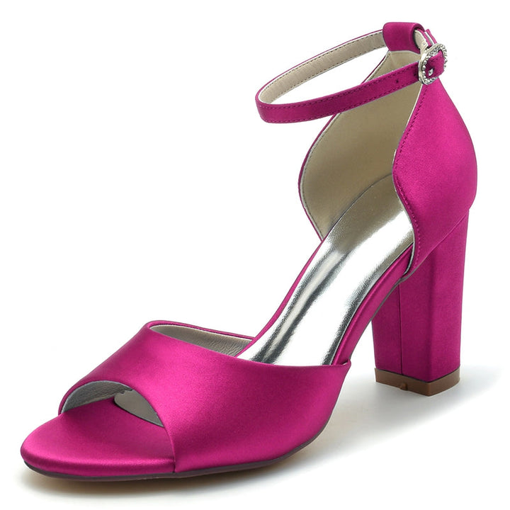 Women's Wedding Shoes Royal Blue Open Toe Block Heel Minimalism Buckle Bridal Shoes