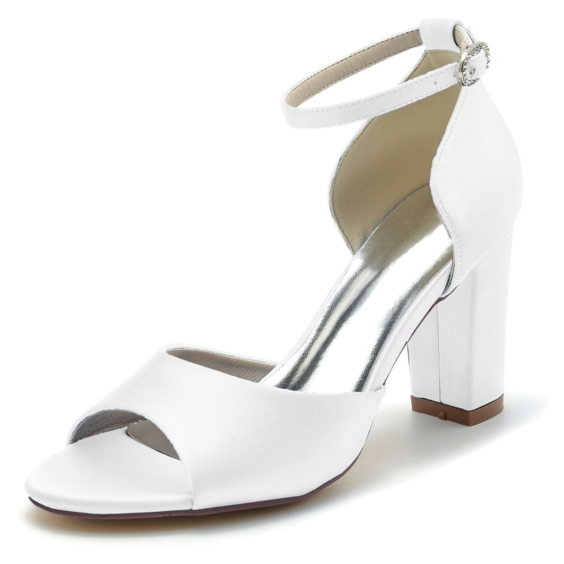 Women's Wedding Shoes Royal Blue Open Toe Block Heel Minimalism Buckle Bridal Shoes