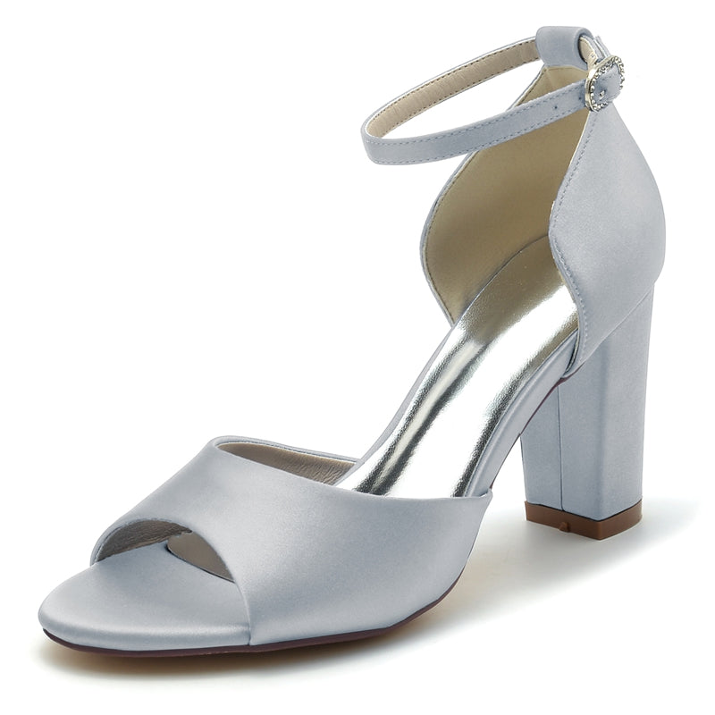 Women's Wedding Shoes Royal Blue Open Toe Block Heel Minimalism Buckle Bridal Shoes