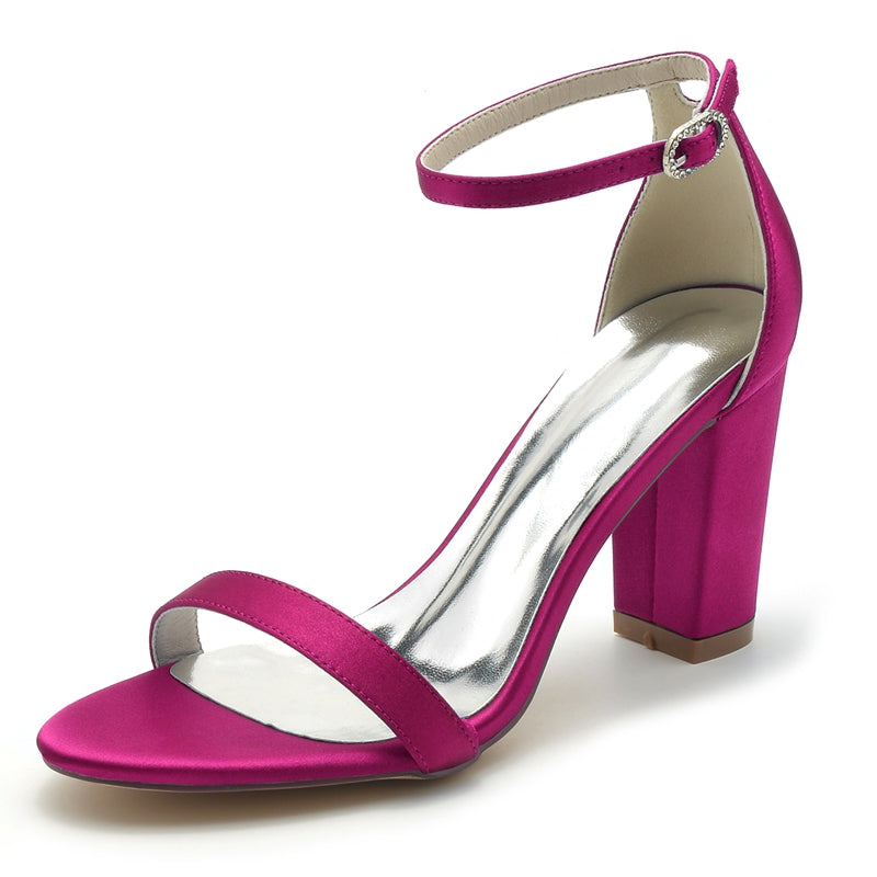 Women's Wedding Shoes Open Toe High Block Heel Simple Buckle Bridal Shoes