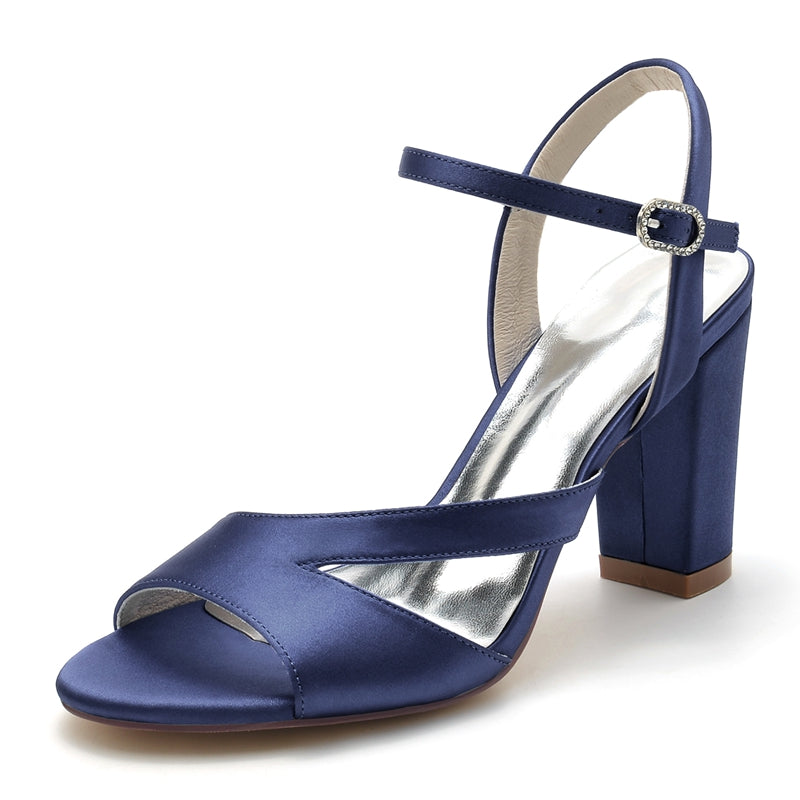 Women's Wedding Shoes Royal Blue Opened Toe Sturdy Heel Fashion Buckle Bridal Shoes