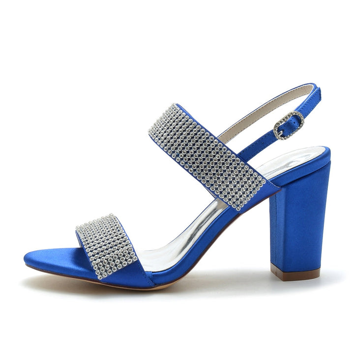 Women's Wedding Shoes Peep Toe Block Heel Luxurious Buckle Bridal Shoes with Crystal