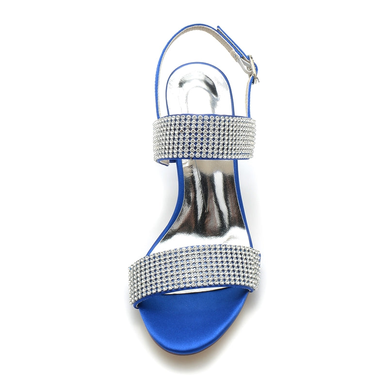 Women's Wedding Shoes Peep Toe Block Heel Luxurious Buckle Bridal Shoes with Crystal