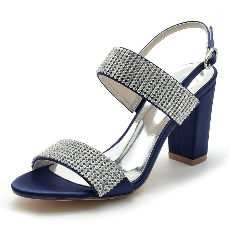 Women's Wedding Shoes Peep Toe Block Heel Luxurious Buckle Bridal Shoes with Crystal