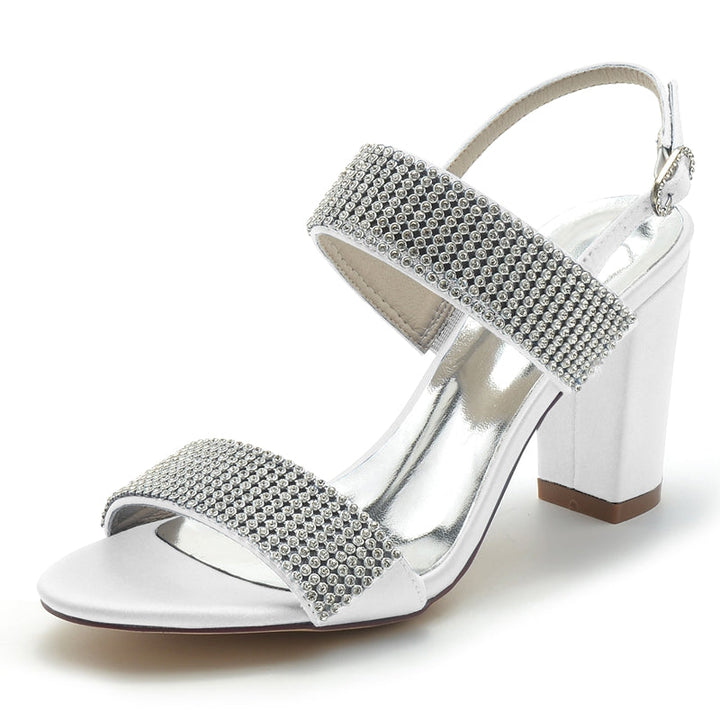 Women's Wedding Shoes Peep Toe Block Heel Luxurious Buckle Bridal Shoes with Crystal