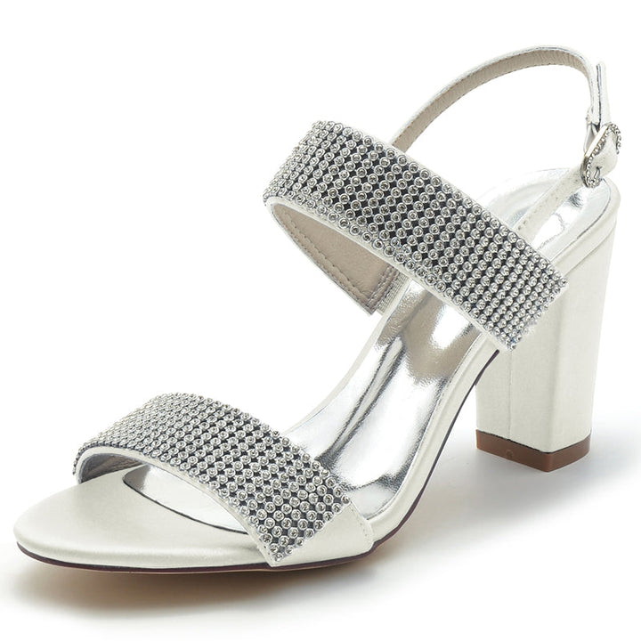 Women's Wedding Shoes Peep Toe Block Heel Luxurious Buckle Bridal Shoes with Crystal