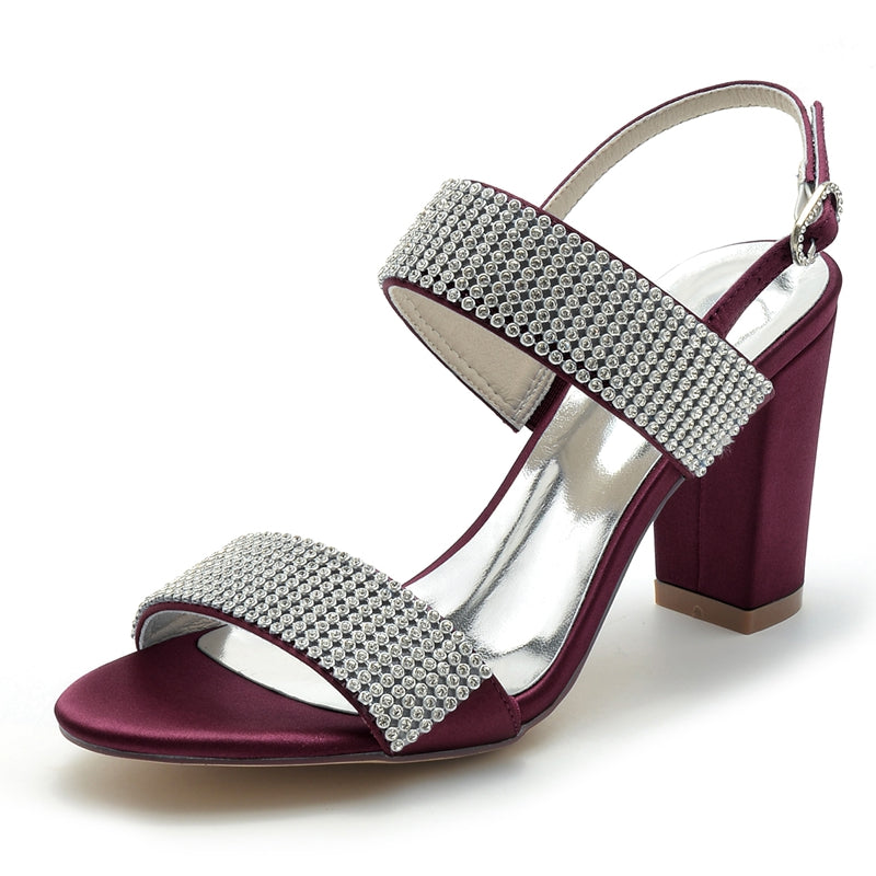 Women's Wedding Shoes Peep Toe Block Heel Luxurious Buckle Bridal Shoes with Crystal