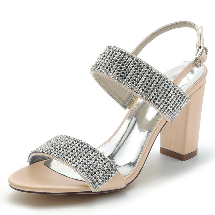 Women's Wedding Shoes Peep Toe Block Heel Luxurious Buckle Bridal Shoes with Crystal