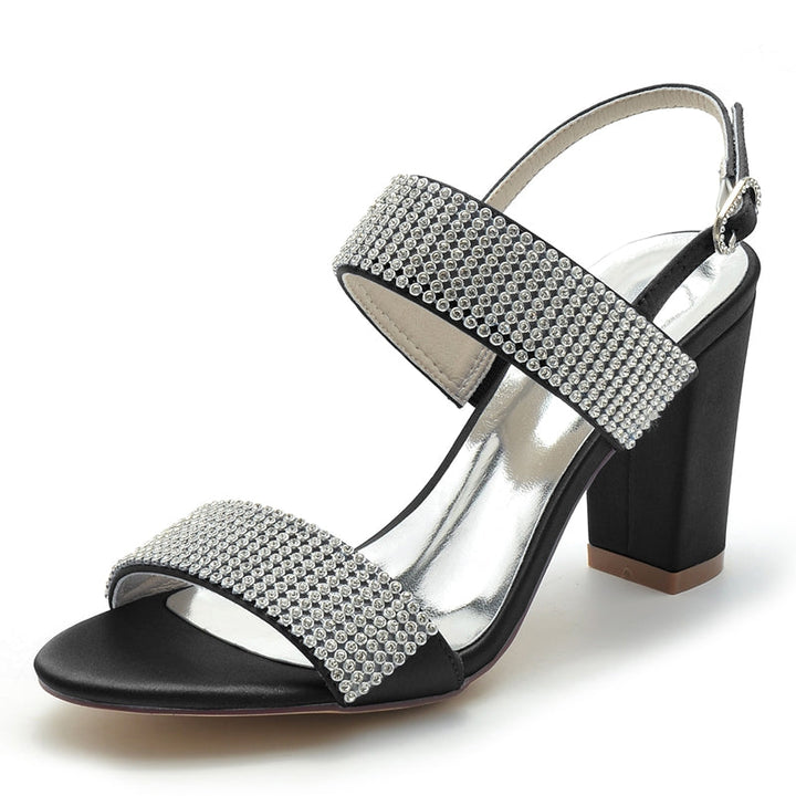 Women's Wedding Shoes Peep Toe Block Heel Luxurious Buckle Bridal Shoes with Crystal
