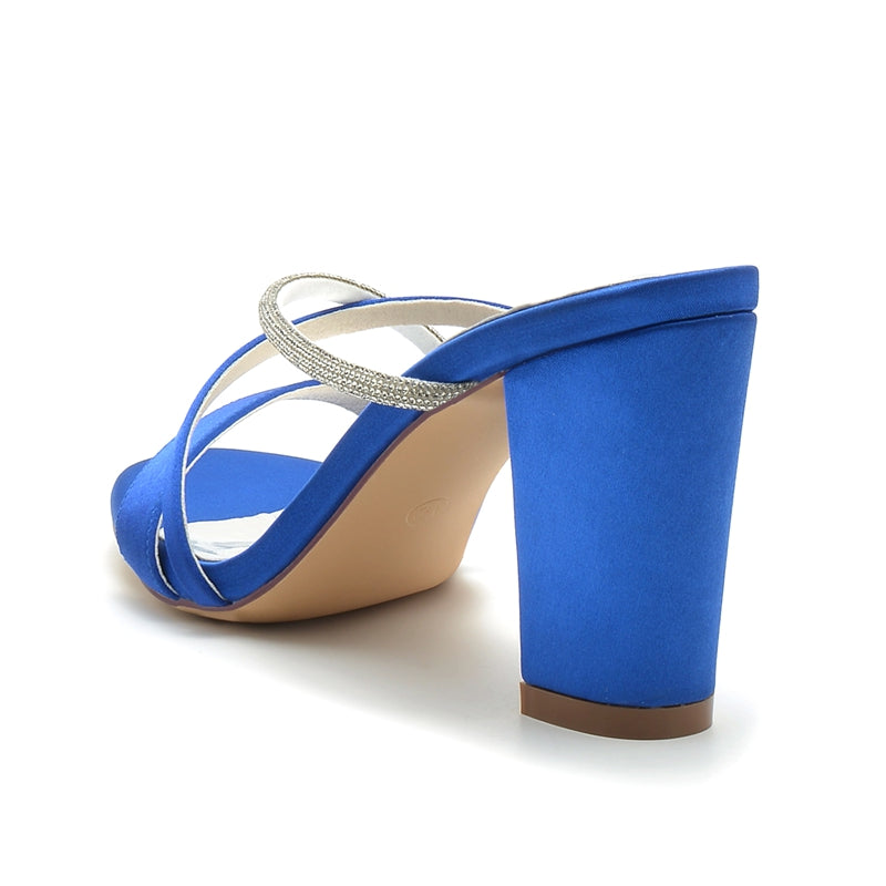 Women's Wedding Shoes Opened Toe Chunky Heel Asymmetrical Straps Slip-On Bridal Shoes