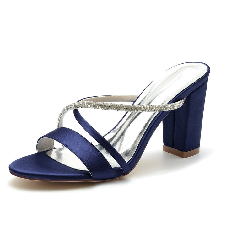 Women's Wedding Shoes Opened Toe Chunky Heel Asymmetrical Straps Slip-On Bridal Shoes