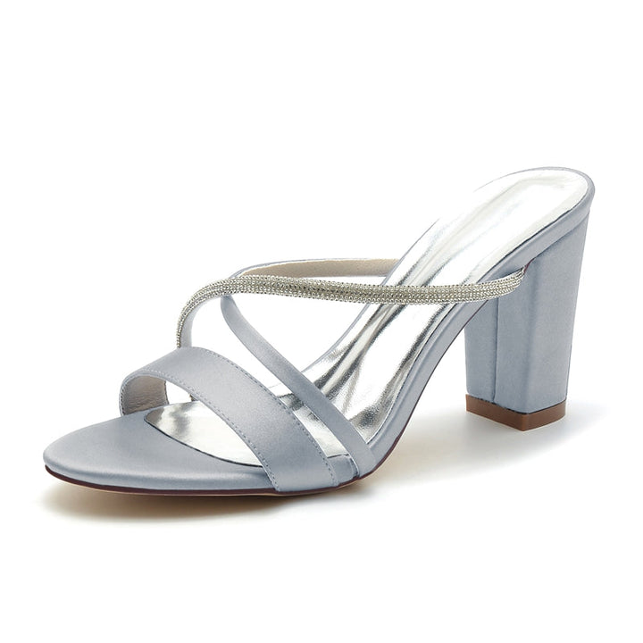 Women's Wedding Shoes Opened Toe Chunky Heel Asymmetrical Straps Slip-On Bridal Shoes