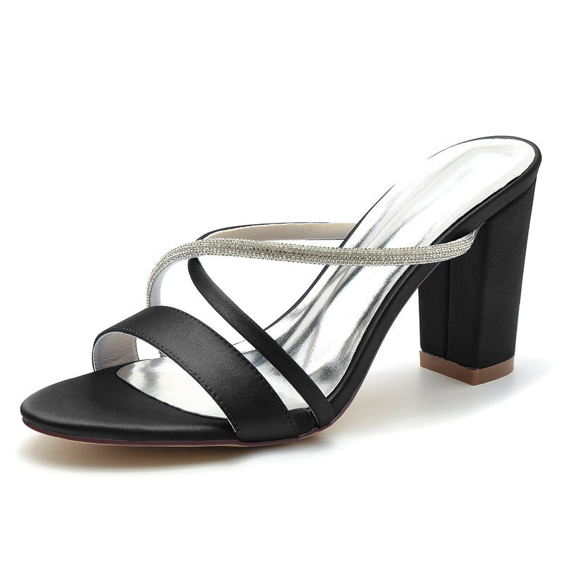 Women's Wedding Shoes Opened Toe Chunky Heel Asymmetrical Straps Slip-On Bridal Shoes