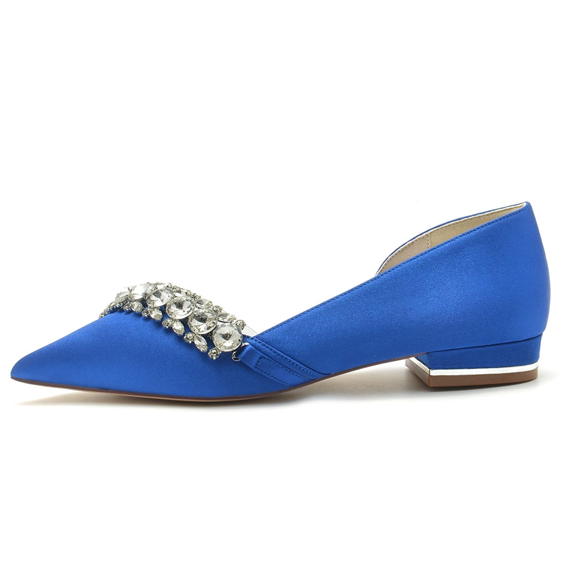Women's Wedding Shoes Champagne Pointed Toe Low Heel Luxurious Rhinestone Bridal Shoes