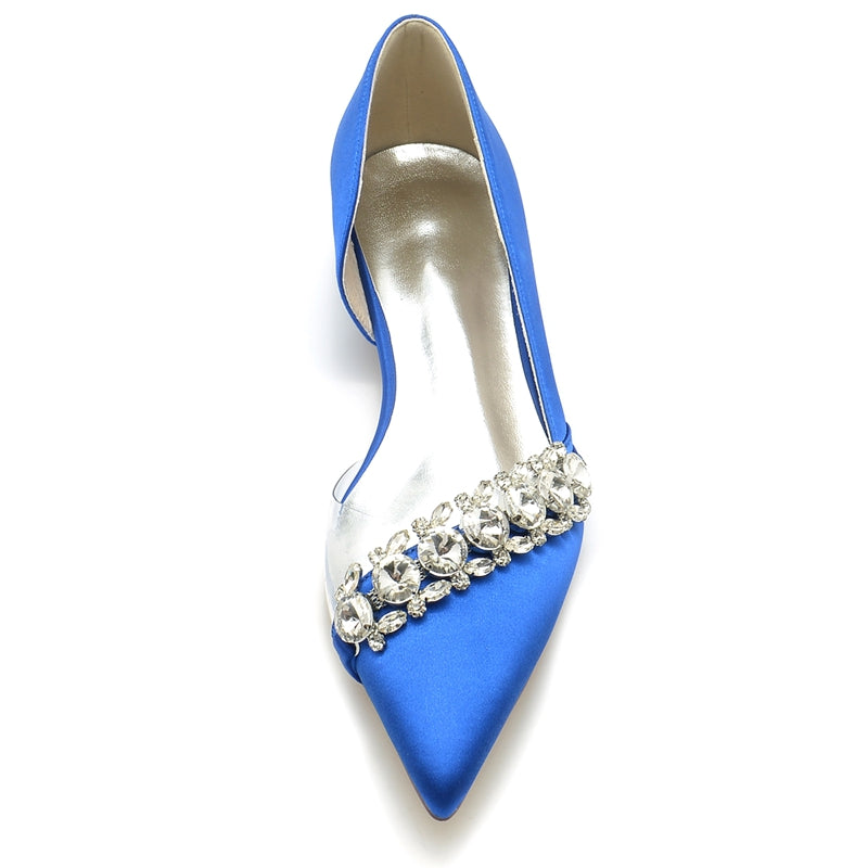 Women's Wedding Shoes Champagne Pointed Toe Low Heel Luxurious Rhinestone Bridal Shoes
