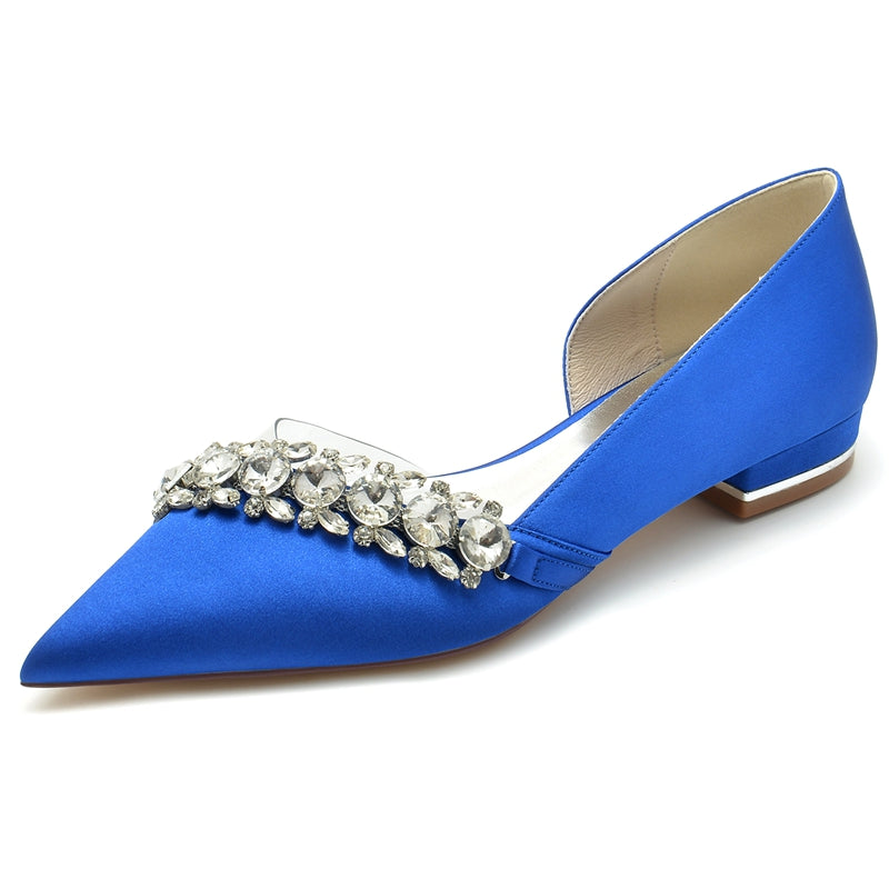 Women's Wedding Shoes Champagne Pointed Toe Low Heel Luxurious Rhinestone Bridal Shoes