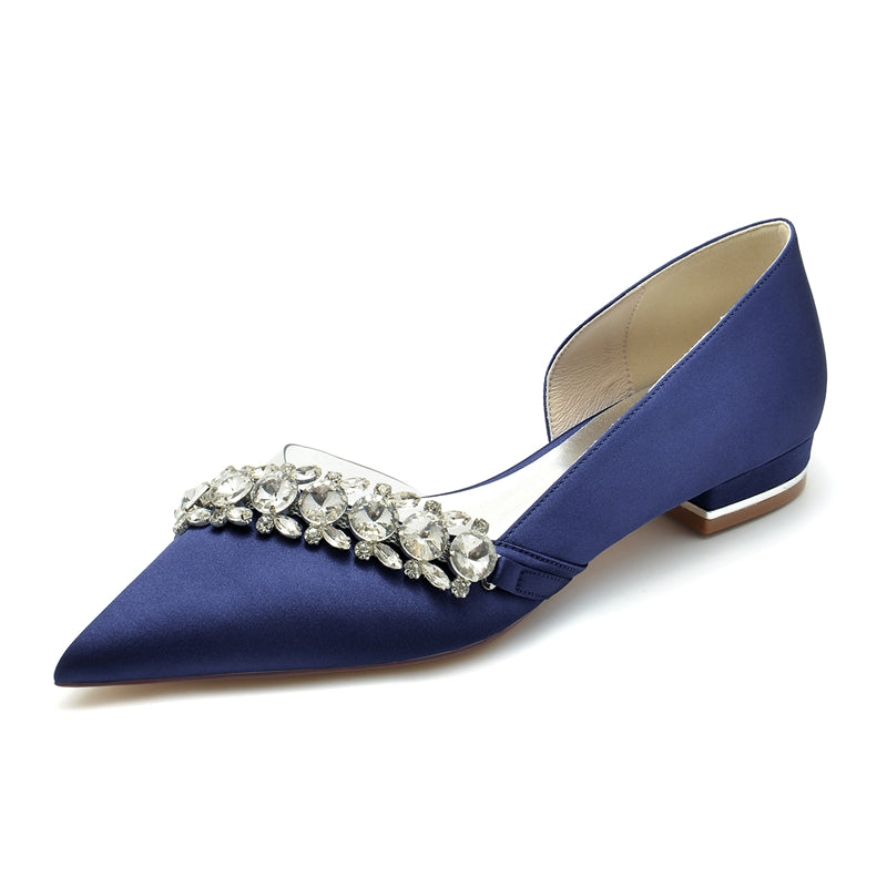 Women's Wedding Shoes Champagne Pointed Toe Low Heel Luxurious Rhinestone Bridal Shoes