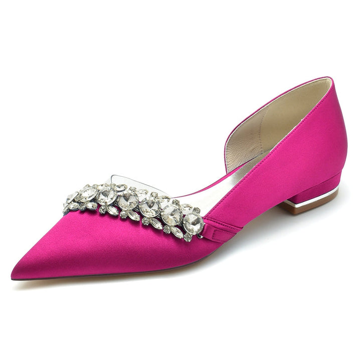 Women's Wedding Shoes Champagne Pointed Toe Low Heel Luxurious Rhinestone Bridal Shoes