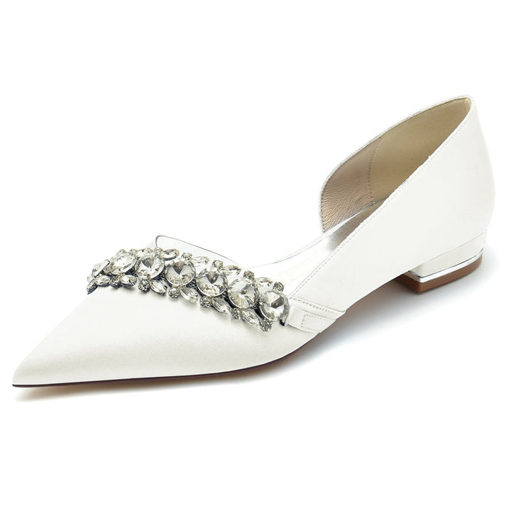 Women's Wedding Shoes Champagne Pointed Toe Low Heel Luxurious Rhinestone Bridal Shoes