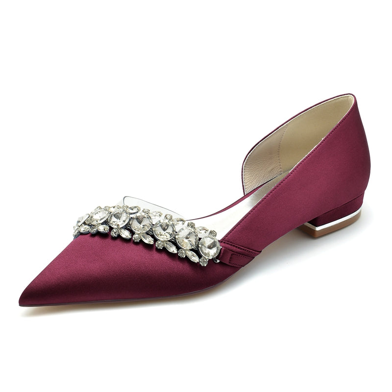 Women's Wedding Shoes Champagne Pointed Toe Low Heel Luxurious Rhinestone Bridal Shoes