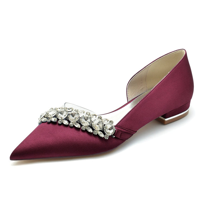 Women's Wedding Shoes Champagne Pointed Toe Low Heel Luxurious Rhinestone Bridal Shoes