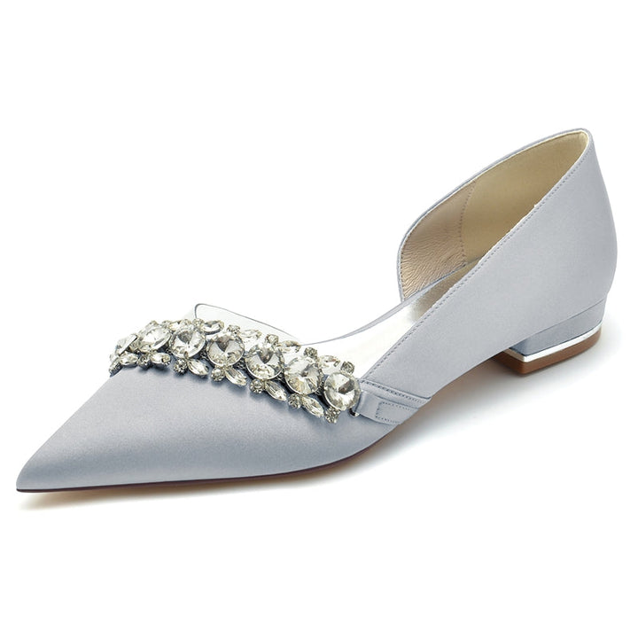 Women's Wedding Shoes Champagne Pointed Toe Low Heel Luxurious Rhinestone Bridal Shoes