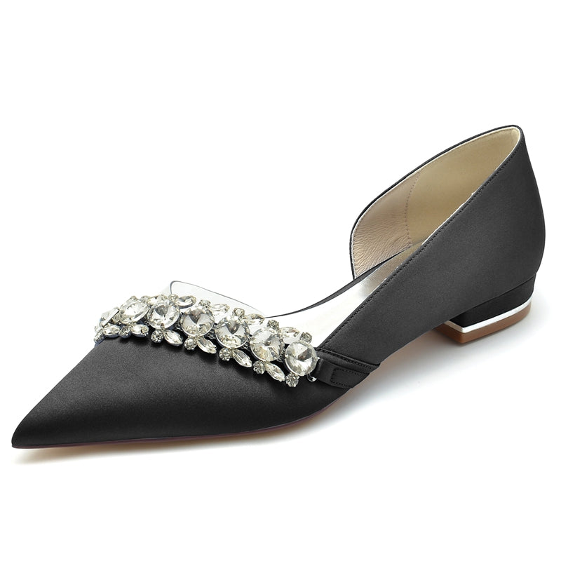 Women's Wedding Shoes Champagne Pointed Toe Low Heel Luxurious Rhinestone Bridal Shoes