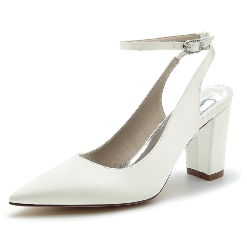 Women's Wedding Shoes Pointed Toe High Heel Chic Minimalism Buckle Bridal Shoes