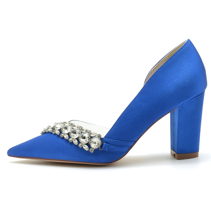 Women's Wedding Shoes Pointed Toe Block Heel Luxurious Rhinestone Bridal Shoes
