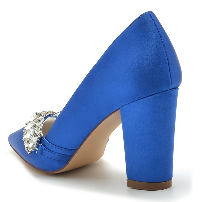 Women's Wedding Shoes Pointed Toe Block Heel Luxurious Rhinestone Bridal Shoes