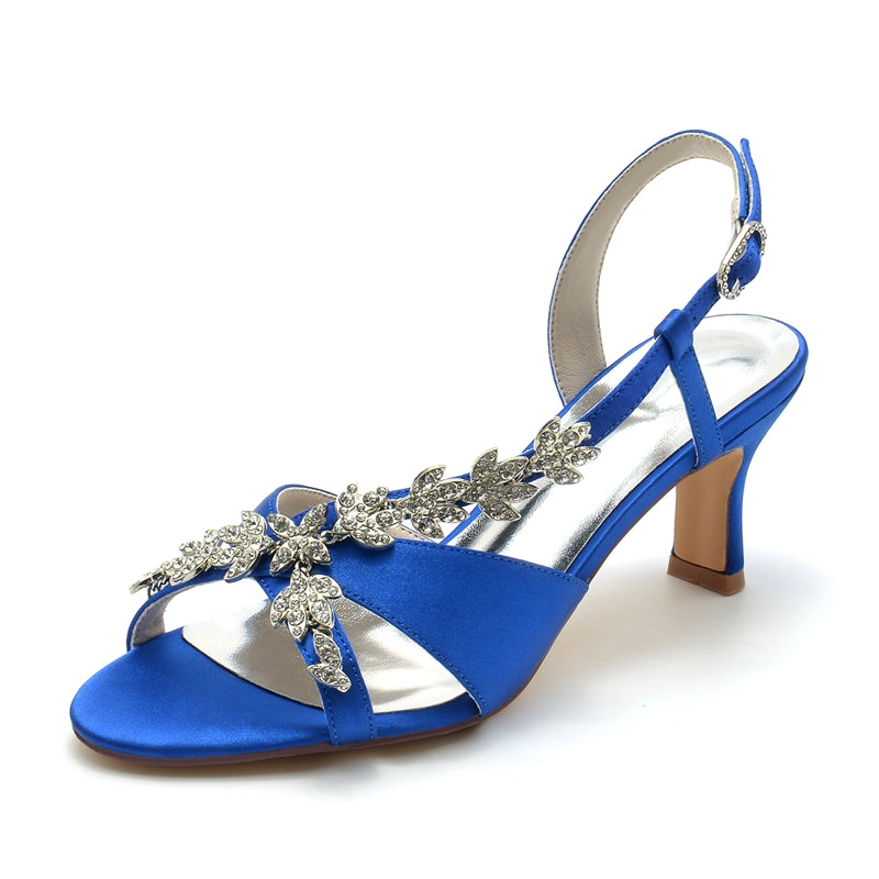 Women's Wedding Shoes Peep Toe Mid Heel Leaf Rhinestone Straps Buckle Bridal Shoes