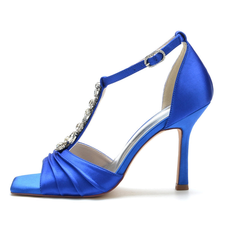 Women's Wedding Shoes Peep Toe Rhinestone Straps Buckle Bridal Shoes with Ruffles