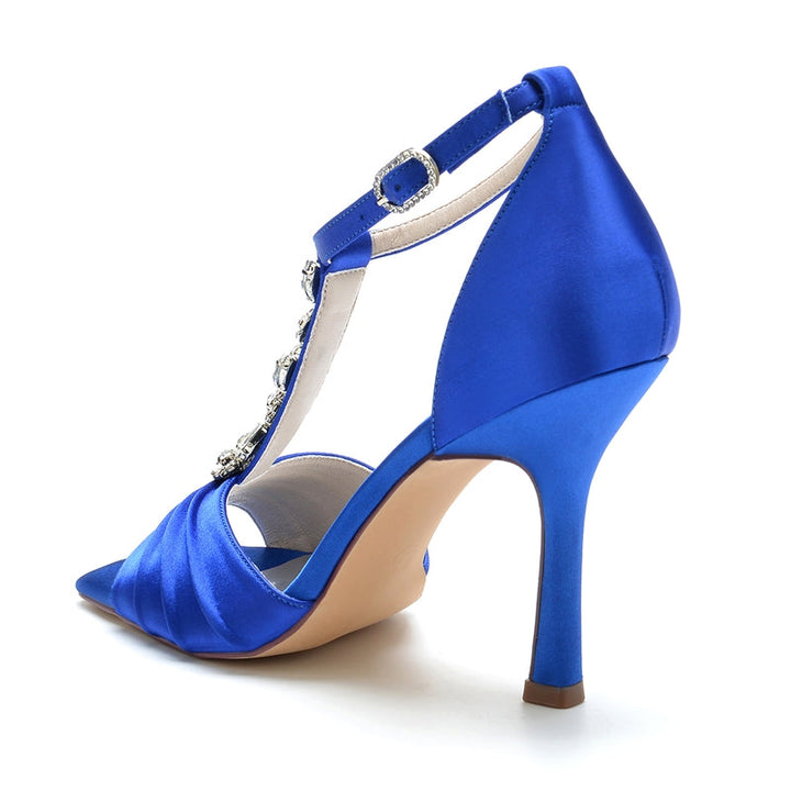 Women's Wedding Shoes Peep Toe Rhinestone Straps Buckle Bridal Shoes with Ruffles