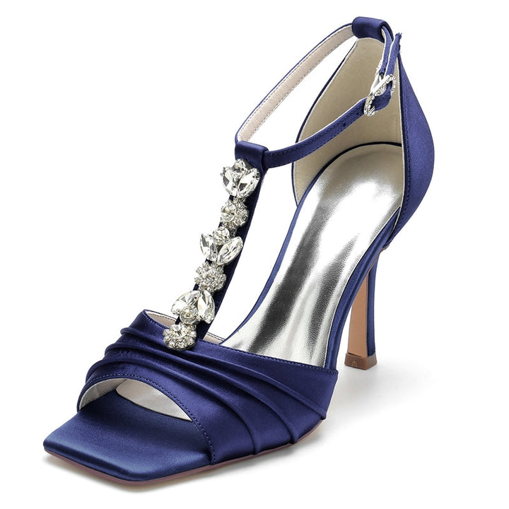 Women's Wedding Shoes Peep Toe Rhinestone Straps Buckle Bridal Shoes with Ruffles