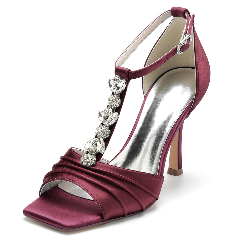 Women's Wedding Shoes Peep Toe Rhinestone Straps Buckle Bridal Shoes with Ruffles