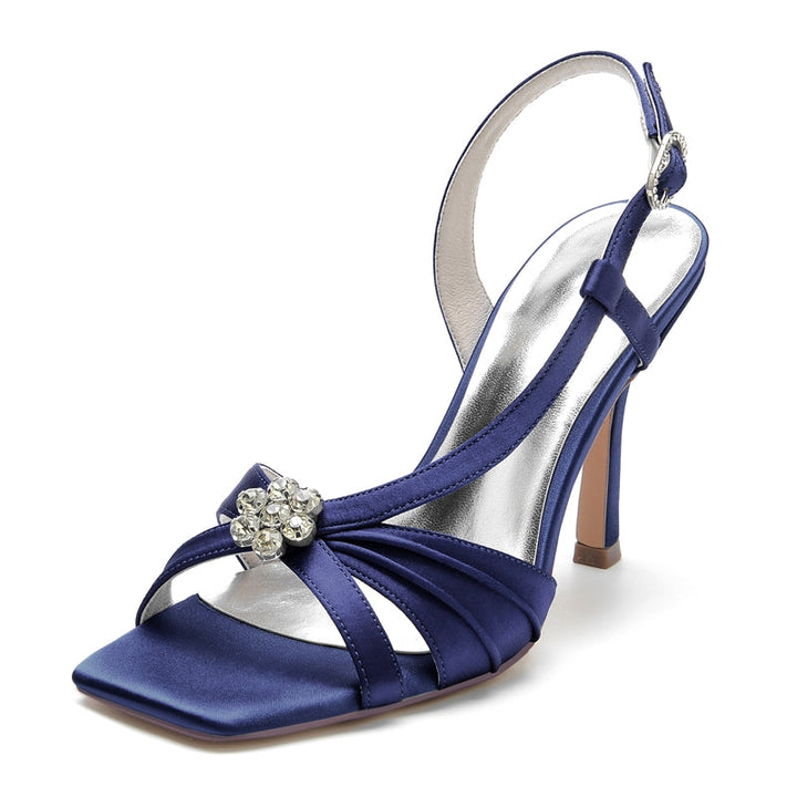 Women's Wedding Shoes Stiletto Heel Buckle Bridal Shoes with Rhinestone & Ruffles